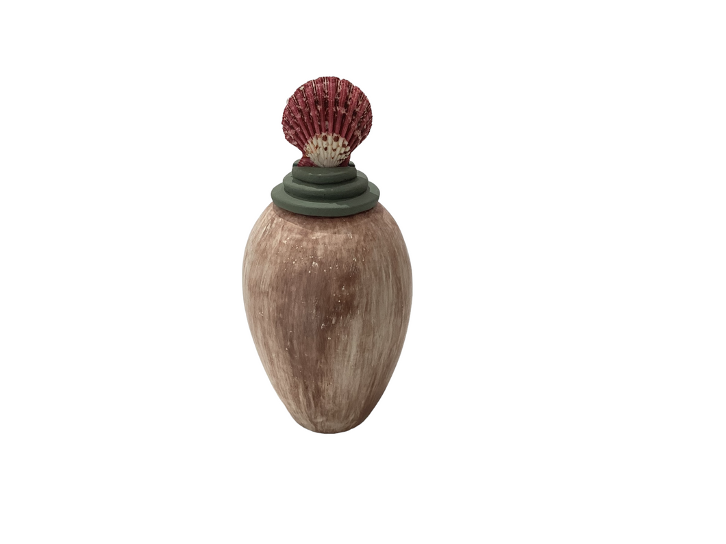 Round Vessel with Green Lid and Pectin Pallium Shell