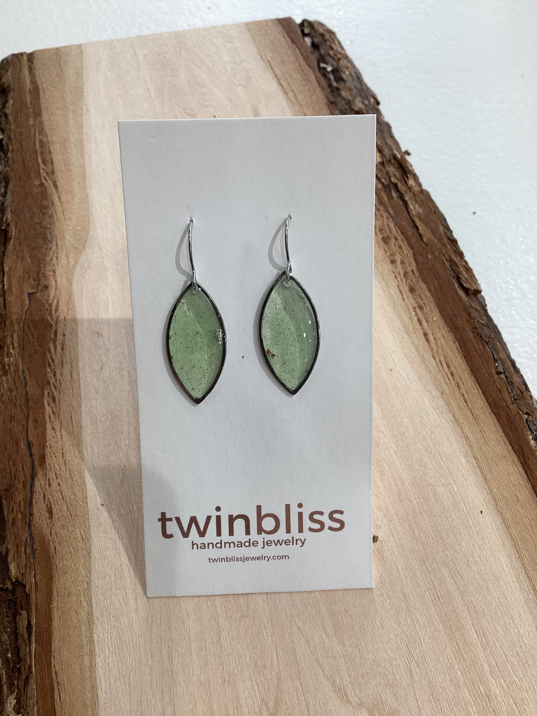 Sparkle + Shine Earrings - Light Green Silver Leaf