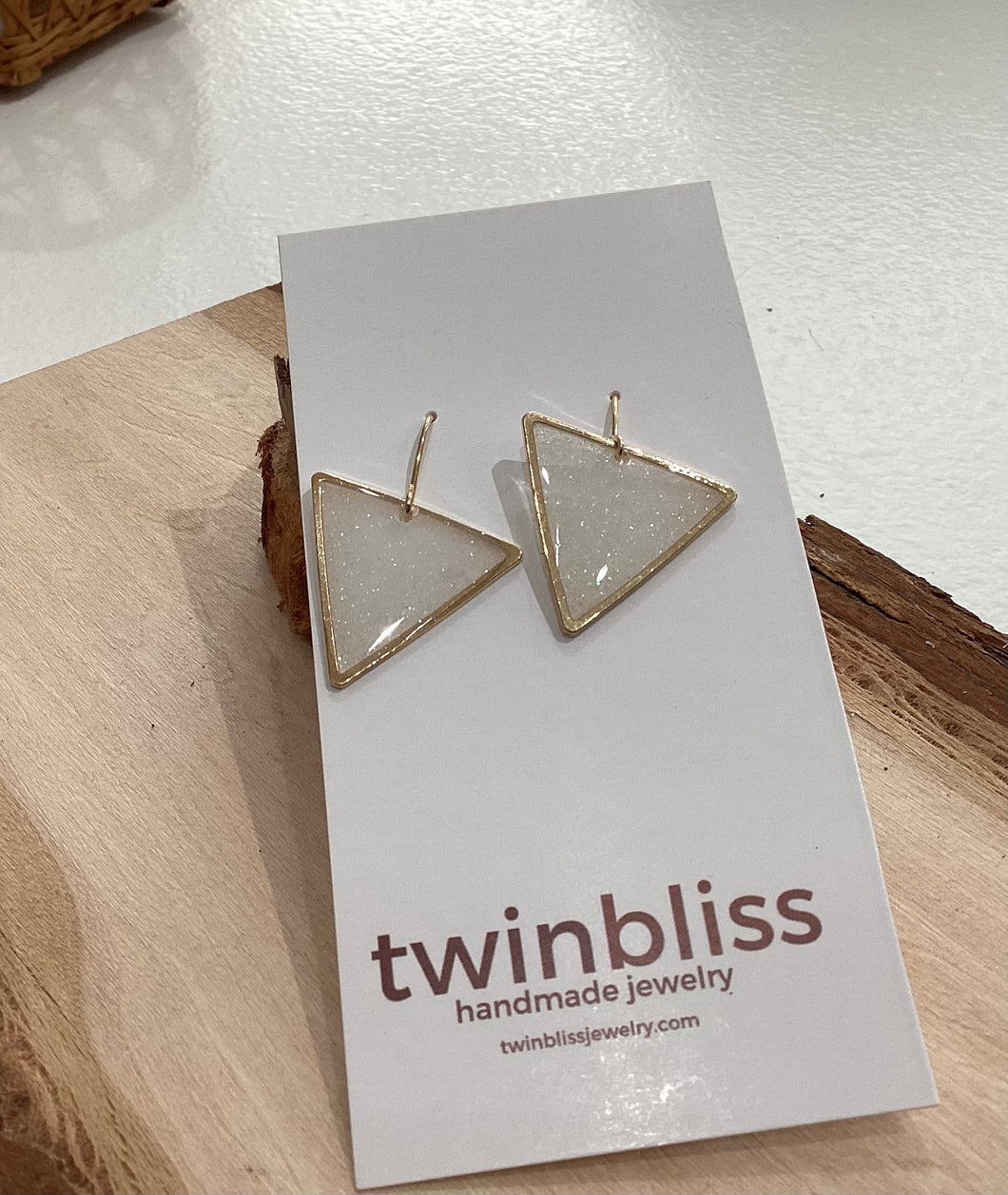 Sparkle + Shine Earrings - White Small Gold Triangle