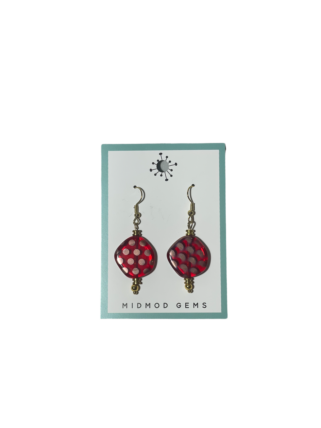Red with Grey Dots Beaded Earrings