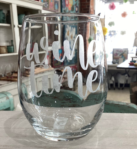 Etched Stemless Wine Glass - Wine Time