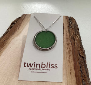 Sparkle + Shine - Light Green Large Silver Circle Necklace on Silver Chain