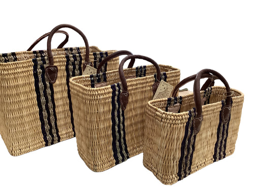Navy Triple Stripe Accented Straw Beach Bag3 - 3 available sizes
