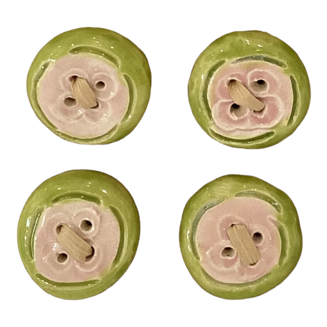 Pottery Buttons - green with pink