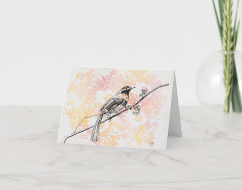 Bird with Yellow and Pink Lace Card