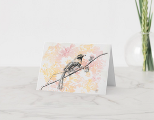 Bird with Yellow and Pink Lace Greeting Card