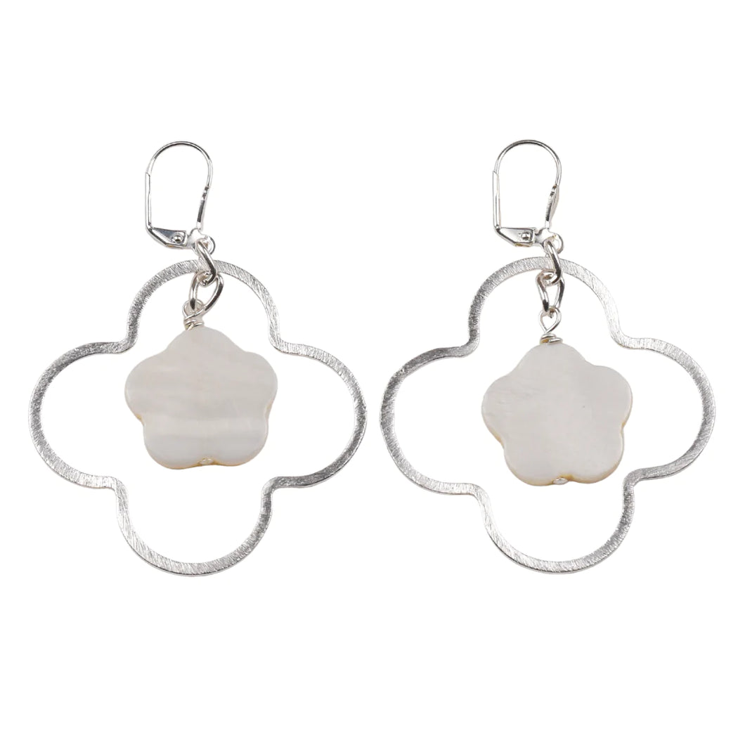 Mother of Pearl Flower Earring Silver